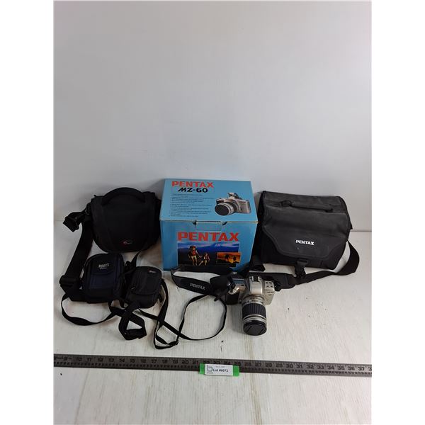 Pentax MZ-60 35mm Camera w/Case, Lowepro & Roots Camera Cases