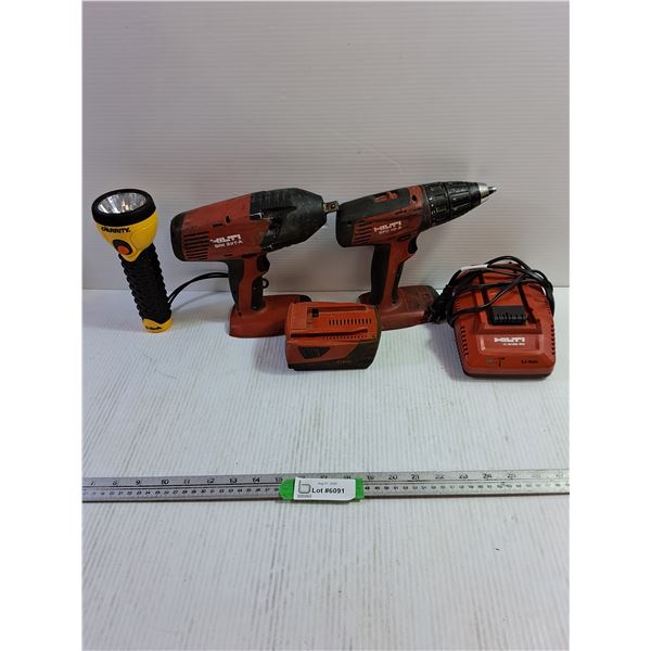 Hilti Screwdriver & Chuck w/ Battery + Battery Charger - Untested - Garrity Flashlight - Powers On