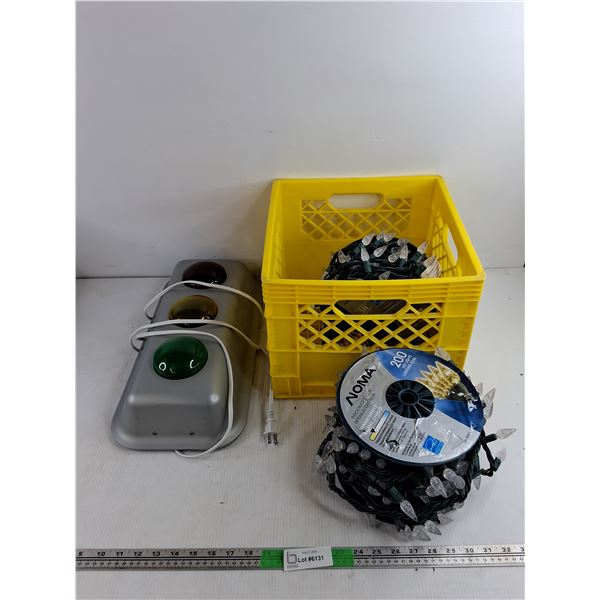Light Up Traffic Light Decor - As Is, Milk Crate & Indoor Outdoor Lights - Powers On, As Is
