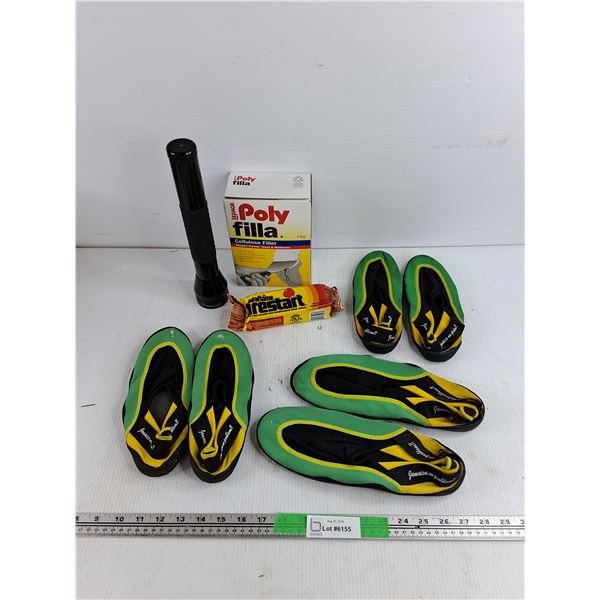 LED Flashlight, Firestart Firelighter, Water Shoes, Cellulose Filler