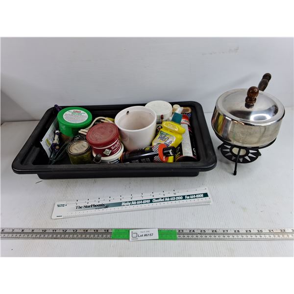Fondue Pot, Ceramic Planter, Wire Sponge, Polishing Compound, Misc