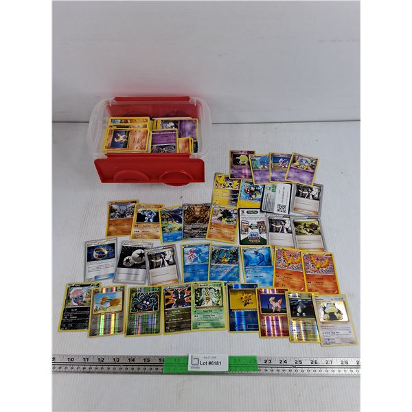 Assorted Pokemon Trading Cards & Container - CANNOT AUTHENTICATE