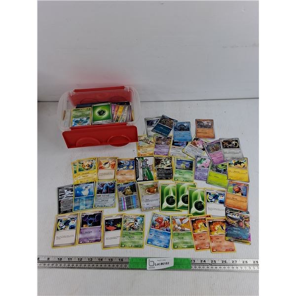 Assorted Pokemon Trading Cards & Container - CANNOT AUTHENTICATE