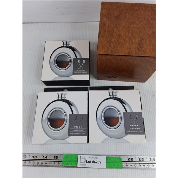 Viski Scope Flasks, Wooden Box