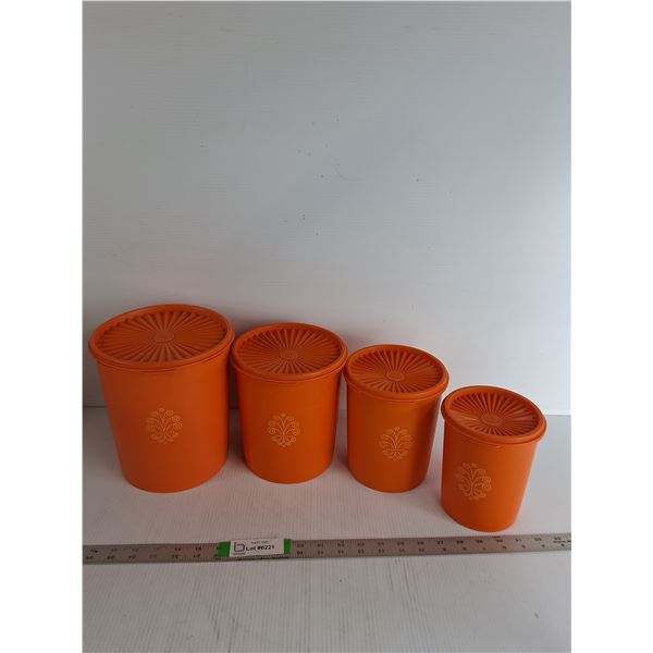 (4) Piece Vintage Orange Tupperware Up To 7.5"x8.5" With Lids
