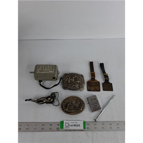 (3) Belt Buckles, Sears Kenmore Replacement Sewing Machine Motor, Lighter, Pen