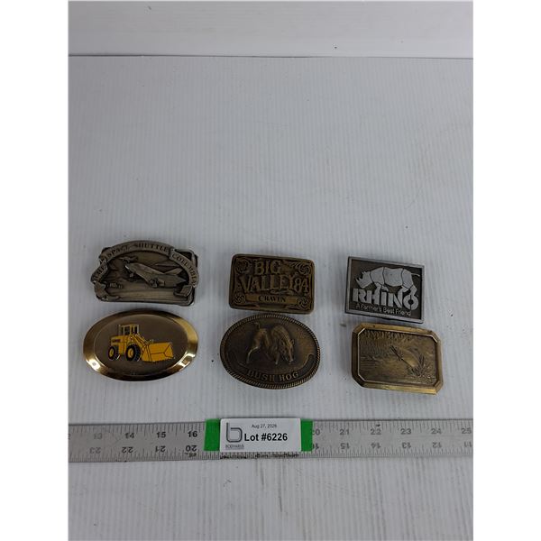 (6) Belt Buckles- Big Valley Craven, Space Shuttle Columbia, Rhino, Misc