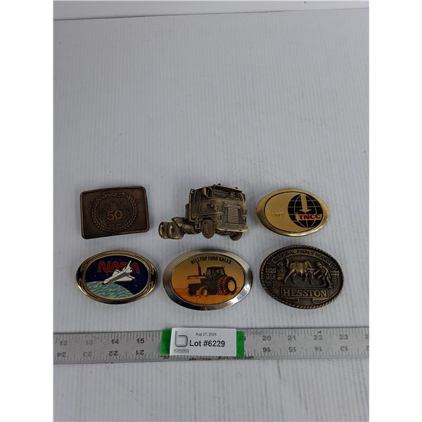(6) Belt Buckles- Nasa, TMCC, Tractor