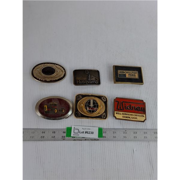 (6) Belt Buckles- Widney, Husqvarna, Hilltop Ford