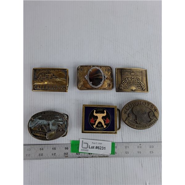(6) Belt Buckles- Caterpillar, British Columbia, Cowboys Make Better Lovers