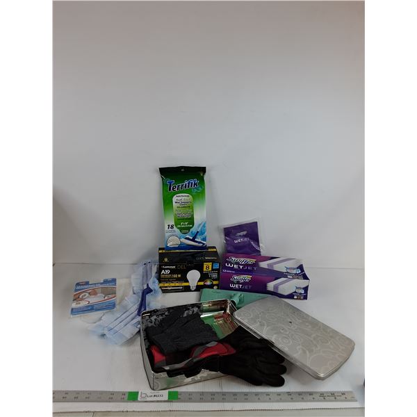 Swiffer Mopping Mats, (2) Pairs Of Gloves, Tub & Wall Sealer Trim, (7) Light Bulbs