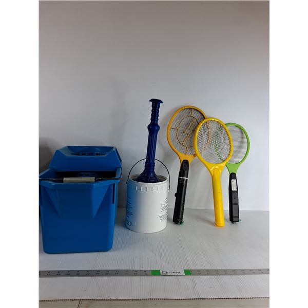Mop Pail, Toilet Plunger, (3) Bug Zappers ( as is), Pickup Only