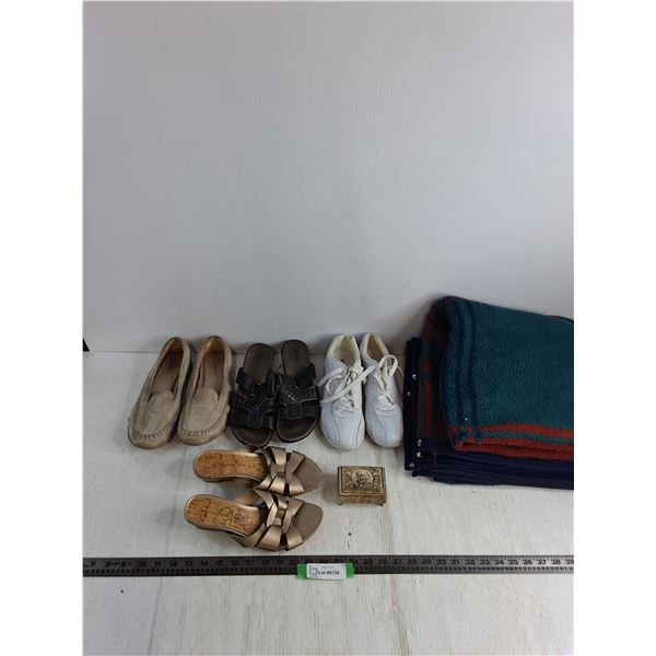 Zip-up Blanket - 60" x 54", Jewlery Box, (4) Pairs Women's Shoes - Sizes 7-8