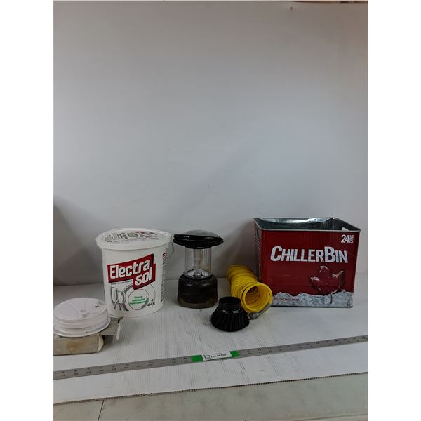 Recoil Air Hose, Solar Powered LED Camping Lantern, Smoke Detector, Misc ( as is)