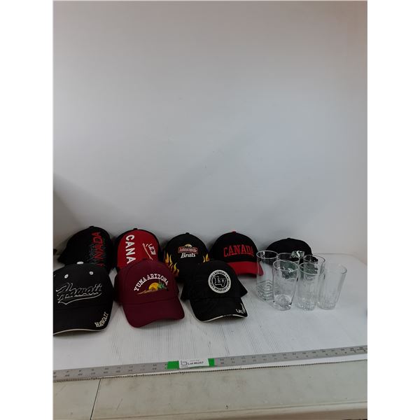(8) Ball Caps, (6) Glasses ( as is)