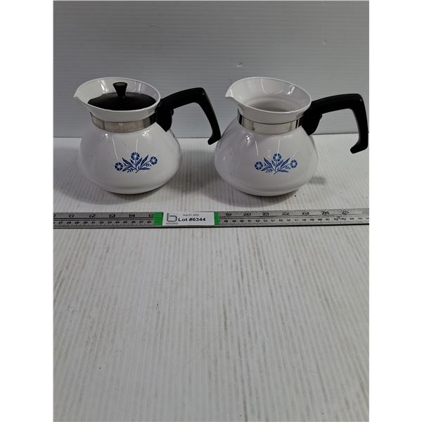 (2) Vintage Corning Ware Blue Cornflower 6-Cup Teapot-one missing lid