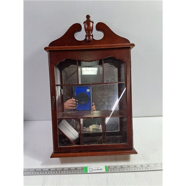 Vintage Look Dark Wood Wall-Hanging Curio Cabinet with Multiple Compartments-13"x20"x4"