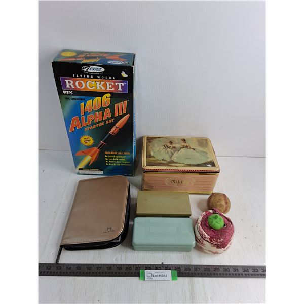 Estes Model Rocket kit, Milady Tin, Sewing & Amenity Containers, Baseball