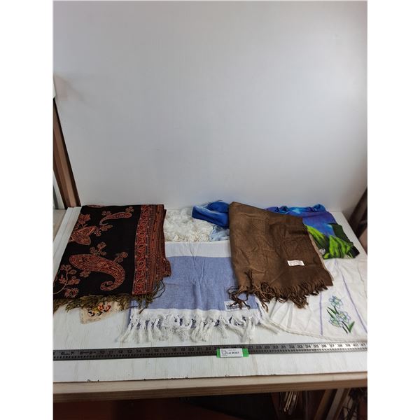 Assorted Table Linens, Throws & Scarves - Including Pashmina Cashmere & Silk