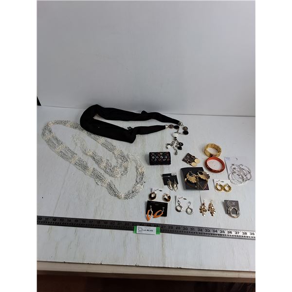 Assorted Unused Costume Jewelry, Fashion Belts, Cosmetic Purse