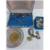 Image 5 : Brass Candleholders, Vintage Bookends, Decorative Plate, Jewlery (Cannot Authenticate)