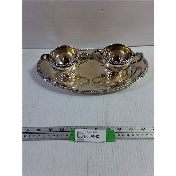 Silver Plated Tray & (2) Teacups