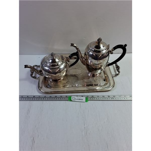 Silver Plated Tray & (2) Teapots