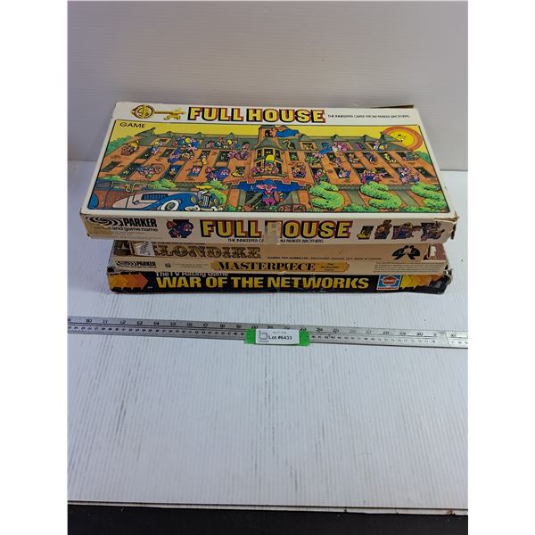 (4) Boardgames - Masterpiece Auction, Full House, Klondike, War of the Networks