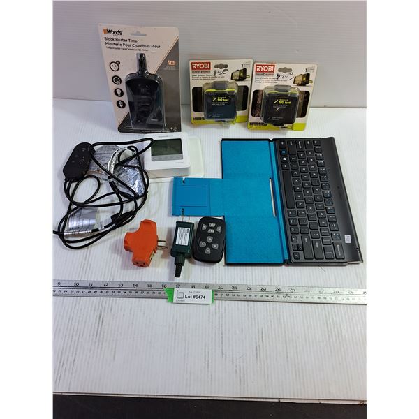 Woods Block Heater Timer, Ryobi Laser Distance Measurers, Logitech Wireless Keyboard, Misc