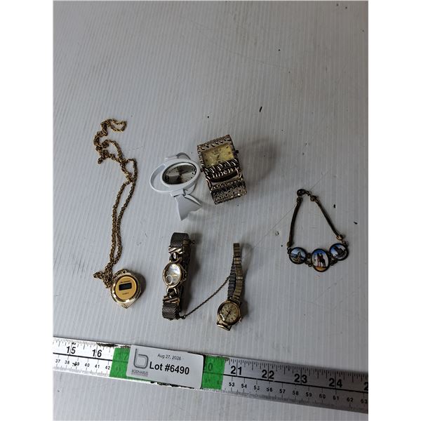 Bracelet, Wristwatch, Watch Necklace- All As Is