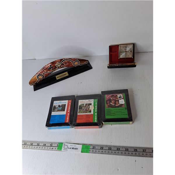 Travel Clock, 12" Boomarang, (3) Ukrainian 8 Tracks