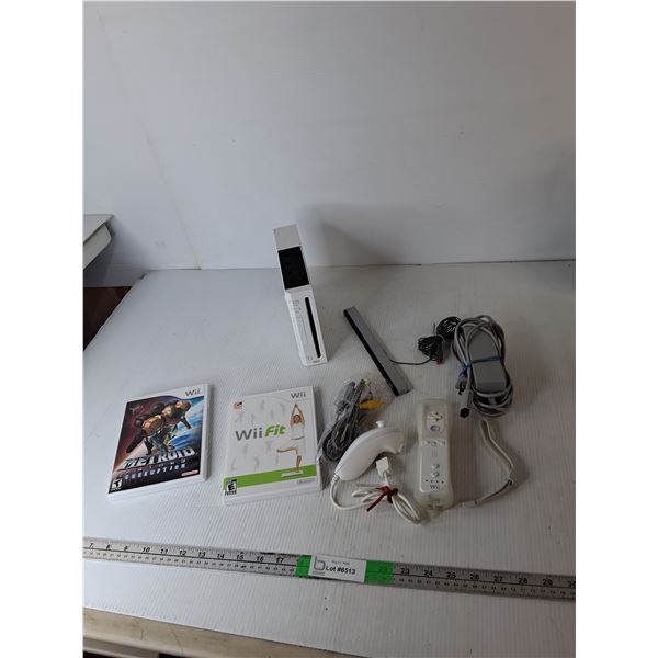 Nintendo Wii Console- Powers On, Sensor Bar, Nunchuk Controller, Misc.