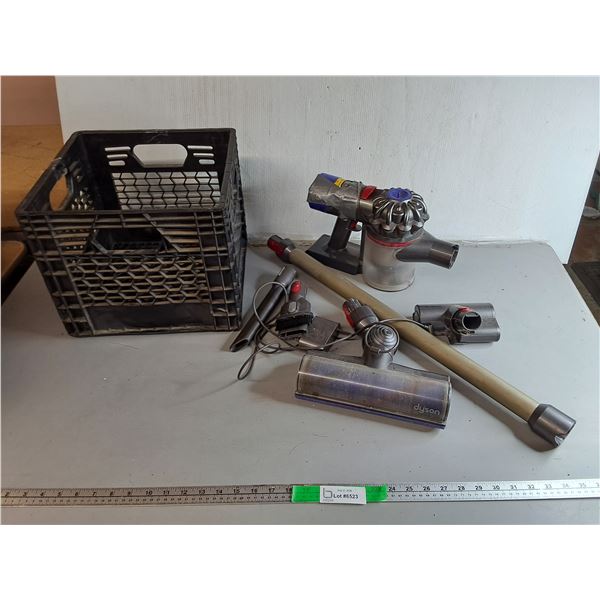 Plastic Crate 13" x 13" x 11" & Dyson V8 Animal Vacuum- Powers On, As Is- Can't Ship