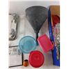 Image 5 : Funnel, Paint Tray, Nicholas Sparks Book, Assorted Containers and Lids Flashlight As-Is, Misc