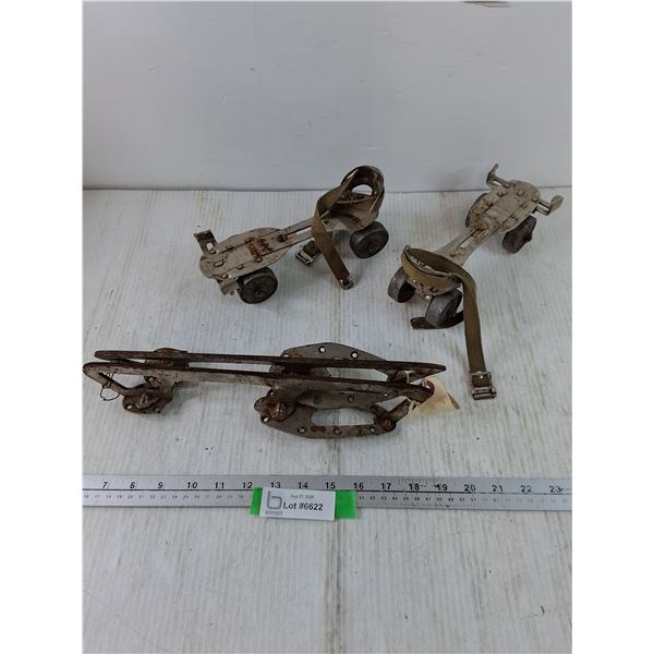 Pair of Hockey Skates Size 11 and Adjustable Roller Skates Attachments