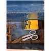 Image 10 : Mastercraft Blue Toolbox with Ruler, Canadian Pacific Manual, (2) Goggles, Oil Can, Misc