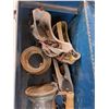 Image 12 : Mastercraft Blue Toolbox with Ruler, Canadian Pacific Manual, (2) Goggles, Oil Can, Misc