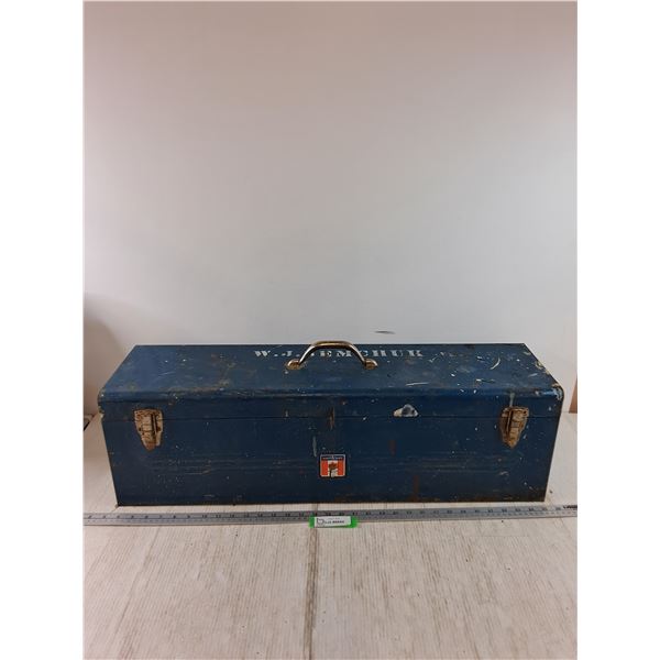 Mastercraft Blue Toolbox with Ruler, Canadian Pacific Manual, (2) Goggles, Oil Can, Misc