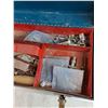 Image 7 : Mastercraft Blue Toolbox with Ruler, Canadian Pacific Manual, (2) Goggles, Oil Can, Misc