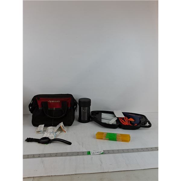 Husky Tool Bag, Watch, Thermos, Hot Glue Gun, Misc