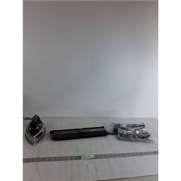 Various Cutlery, Steam Iron(powers on), Plastic Paper Trimmer