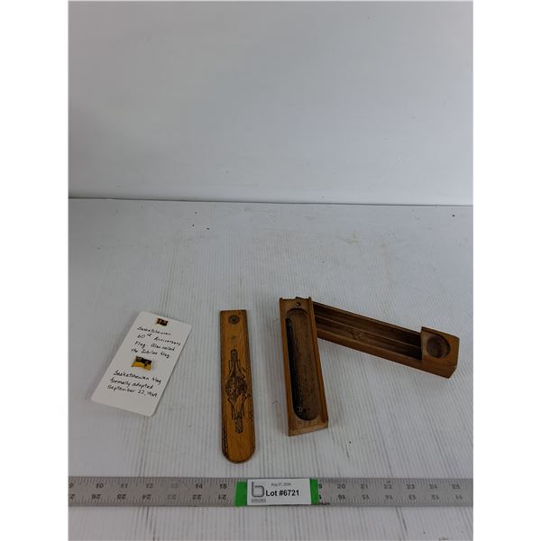 Vintage Wooden Sliding-lid Pencil Box, The Flag of Saskatchewan Lapel Pin