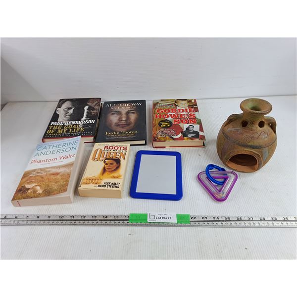 Ceramic Tea Light Holder, Mirror, Kids Toy, Assorted Books - Alex Haley, Jordin Tootoo, Misc