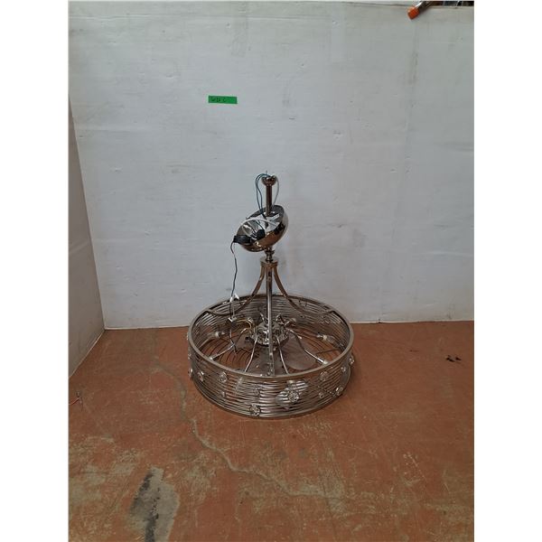 *Polished Chrome Caged Fandelier With Cracked Lightbulb 24"x27" ( as is, cannot ship)