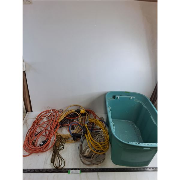 (14) Assorted Extension Cords, 14x24x12  Storage Bin - Cannot Ship