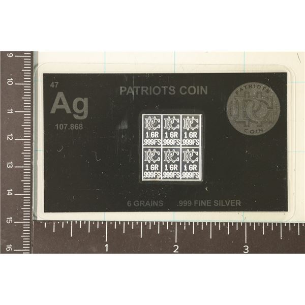 6 GRAINS OF .999 SILVER ON PATRIOTS COIN CARD