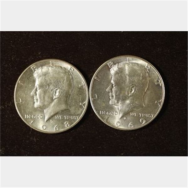 1968-D & 1969-D 40% SILVER JOHN F. KENNEDY HALVES