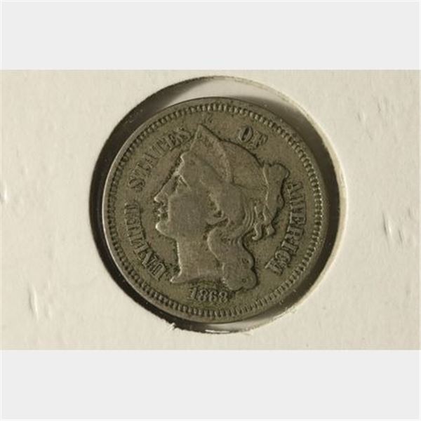 1868 US THREE CENT "NICKEL"