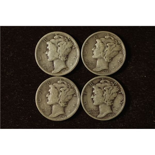 1937, 1943, 1944 & 1945 SILVER MERCURY DIMES