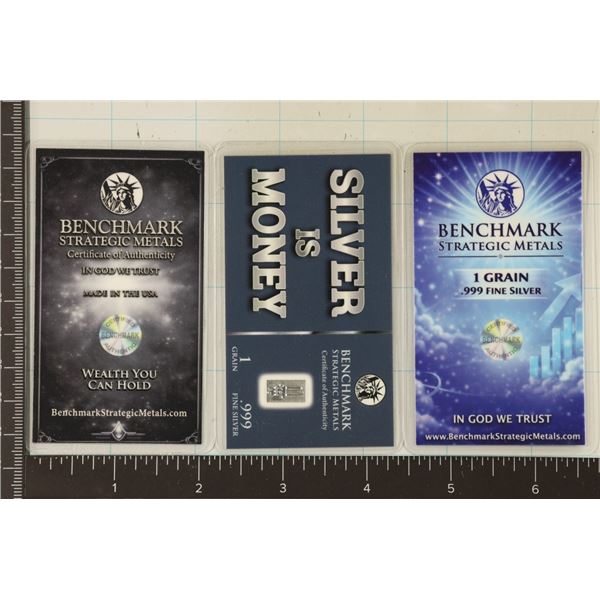 3-.999 1 GRAIN SILVER INGOTS IN LAMINTED CARDS
